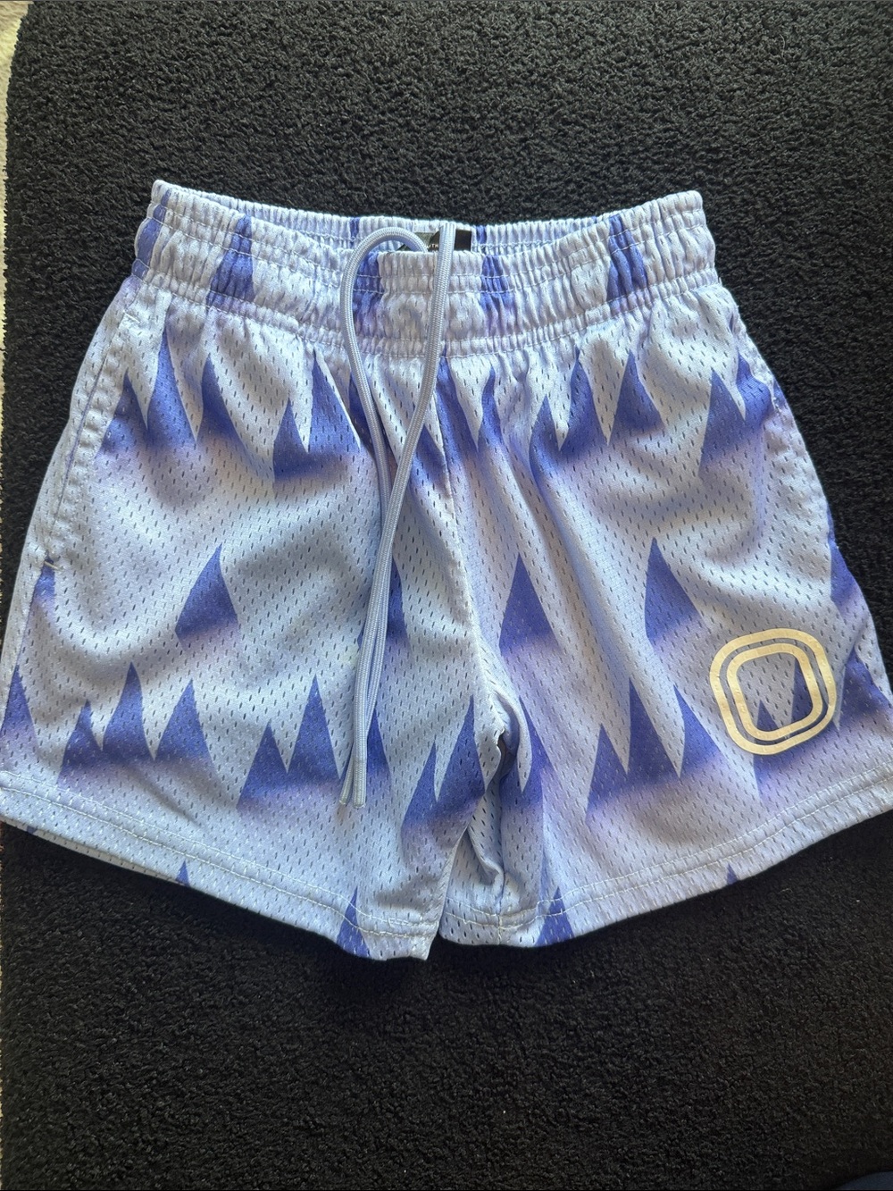 Overtime Light Blue Mesh Athletic Shorts with Blue Geometric Print